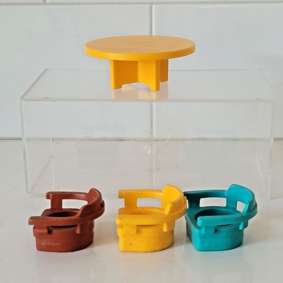 Vintage Fisher Price Little People Yellow Round Table With 3 Chairs Mixed Lot - Picture 7 of 9